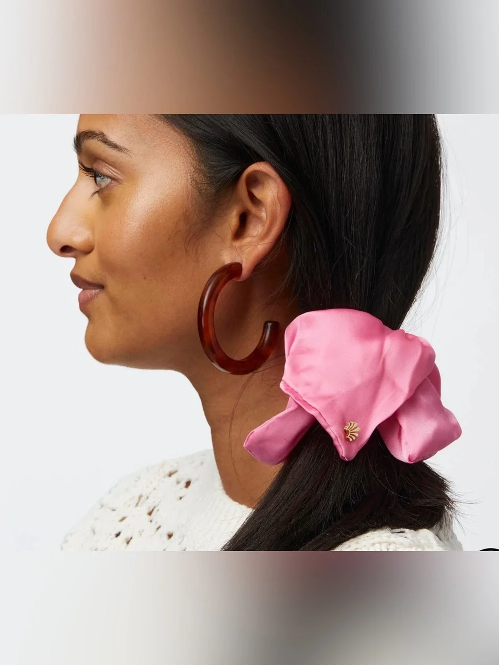Lele Sadoughi Pink Lemonade Square Silk Scrunchie - NWT